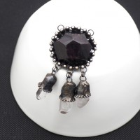 Clear Crystal Silver Solder Jewelry Antique Silver Plated Clear Crystal Garnet Soldered Free Form Pendant