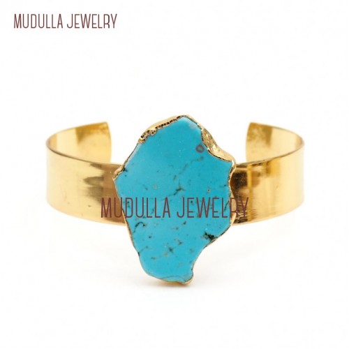 Gold Bangle Bracelet Gold Plated Bangle Bracelet Turquoise Jewelry Gold Plated Turquoise Free Form Bangle