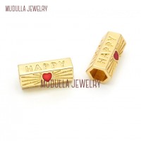 Copper Jewelry Letter Jewelry Gold Plated Beads Red Gold Plated Enamel Letter Happy Heart Shape Pillar Beads