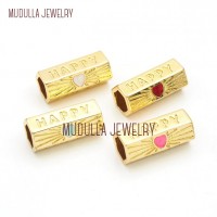 Letter Jewelry Copper Jewelry Gold Plated Gold Beads Gold Plated Enamel Letter Happy Heart Shape Pillar Beads