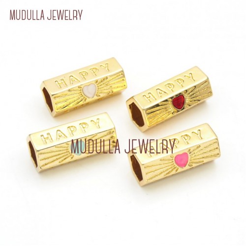 Letter Jewelry Copper Jewelry Gold Plated Gold Beads Gold Plated Enamel Letter Happy Heart Shape Pillar Beads