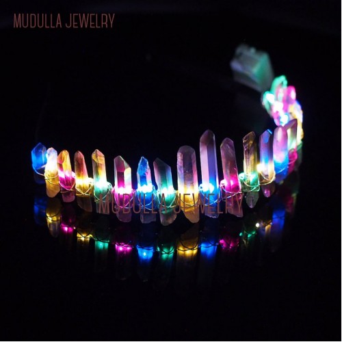 Crystal Crown Crystal Jewelry Crown Light Up Jewelry Light Up Free Form Pillar Smoky Crystal Crown