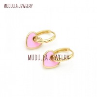 Earrings Plated Gold Copper Jewelry Gold Earrings Enamel Heart Shape Pink Gold Plated Earrings