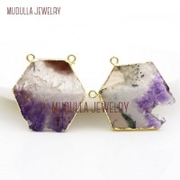 Amethyst Pendant Amethyst Crystal Gold Pendant Hexagon Gold Plated Amethyst Cluster Druzy Crystal Pendant