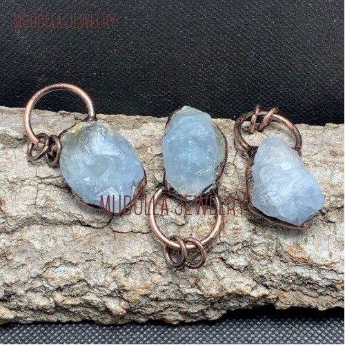 Antique Raw Quartz Pendant Aquamarine Pendant Antique Bronze Plated Aquamarine Raw Quartz Free Form Pendant