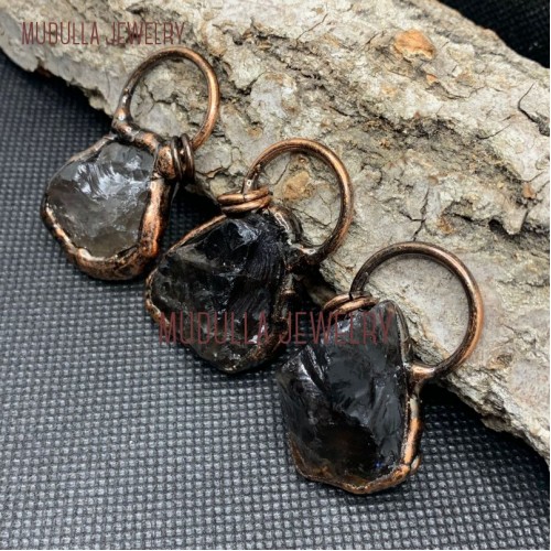 Antique Crystal Pendant Jewelry Antique Pendant Free Form Antique Bronze Plated Smoky Crystal Morion Pendant