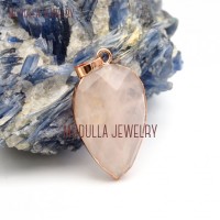 Gold Rose Quartz Crystal Pendant Inverted Teardrop Faceted Rose Gold Plated Rose Quartz Crystal Pendant