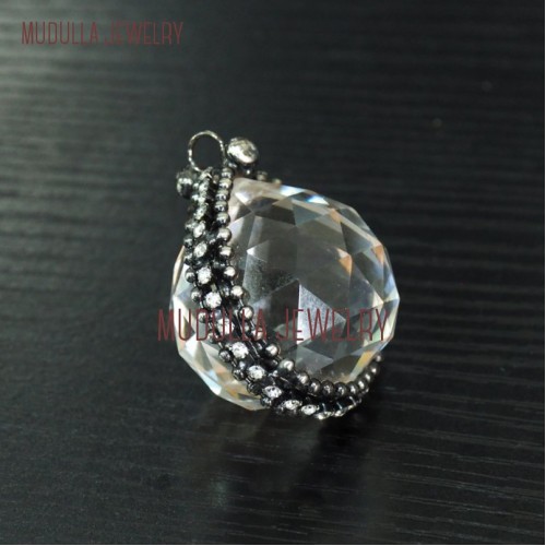 Crystal Jewelry Solder Pendant Antique Silver Plated Glass Crystal Soldered Drop Pendant