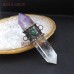  Magnetic Switch Light Up Black Patina Soldered Double Terminated Point Hexagon Clear Crystal Amethyst Pendant