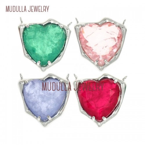 Copper Jewelry Cubic Zirconia Pendant Mix Color Silver Plated Cubic Zirconia Heart Shape Pendant