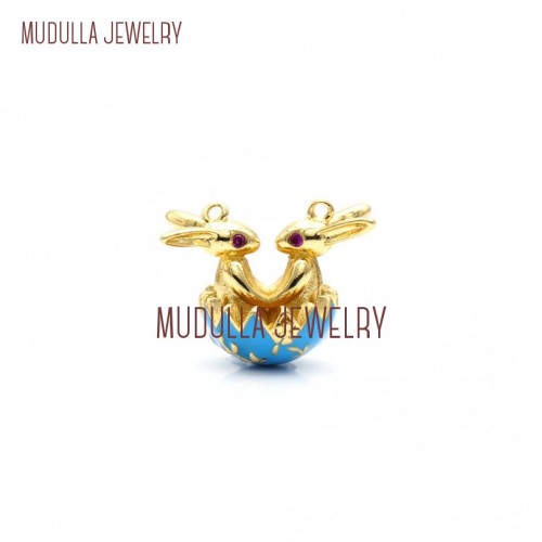 Copper Jewelry Plated Rabbit Gold Plated Pendant Jewelry Gold Pendant Enamel Rabbit Blue Gold Plated Pendant