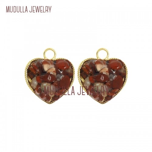 Stone Heart Gold Jewelry Heart Shape Pendant Stone Pendant Gold Plated Red Jasper Stone Heart Shape Pendant