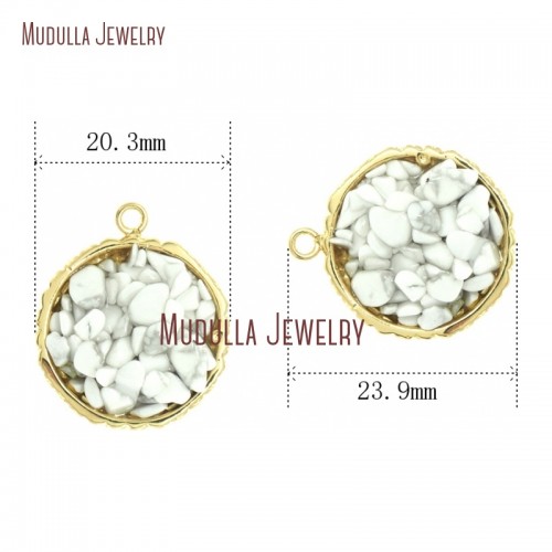 Round Pendant Jewelry Gold Plated Round Gold Pendant Round Shape Gold Plated Howlite Pendant