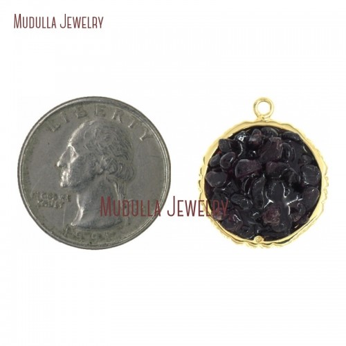 Round Gold Pendant Jewelry Round Gold Pendant Garnet Jewelry Coin Shape Gold Plated Garnet Pendant