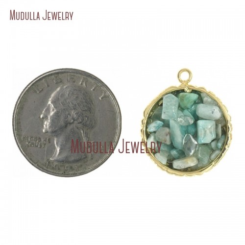 Round Jewelry Plated Pendant Gold Pendant Gold Plated Gold Plated Amazonite Coin Shape Pendant