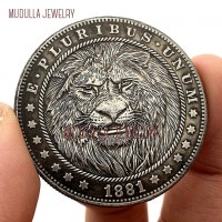 Antique Copper Jewelry Antique Silver Plated Commemorative Coin Round Shape Lion Replica Coin