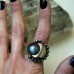 Antique Rings Pyrite Crescent Moon And Rainbow Labradorite Ring Pyrite Crystal Labradorite Statement Ring