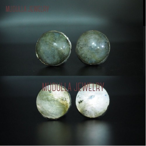 Stud Round Earrings Light Up Jewelry Labradorite Light Up Soldered Coin Shape Stud Earrings