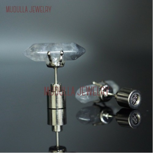 Light Up Jewelry Earrings Light Up Double Terminated Point Hexagon Silver Plated Cloud Crystal Stud Earrings